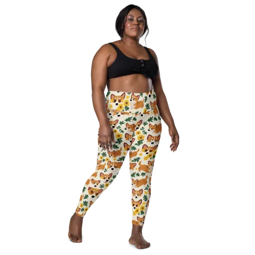 Corgi Garden on a Leggings with Pockets