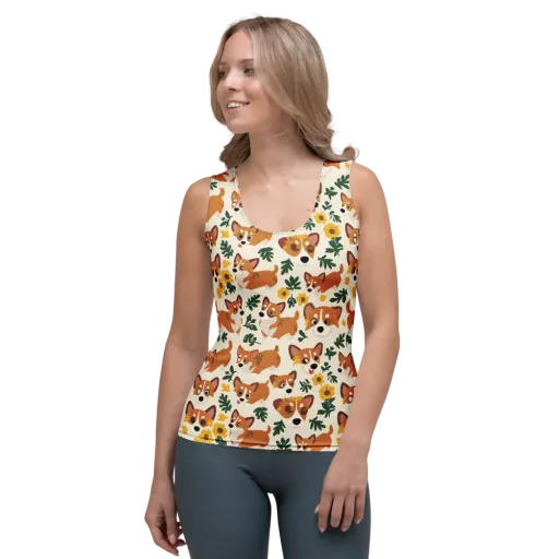 Corgi Garden on a Women's Tank Top