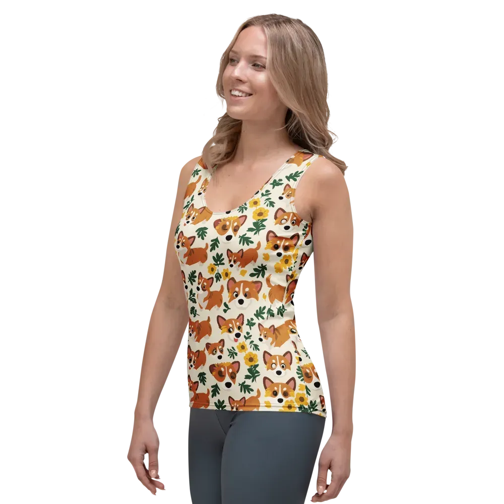 Corgi Garden on Women's Tank Top — Left Front
