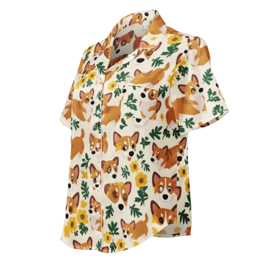 Corgi Garden on a Women's Short Sleeve Pajama Top