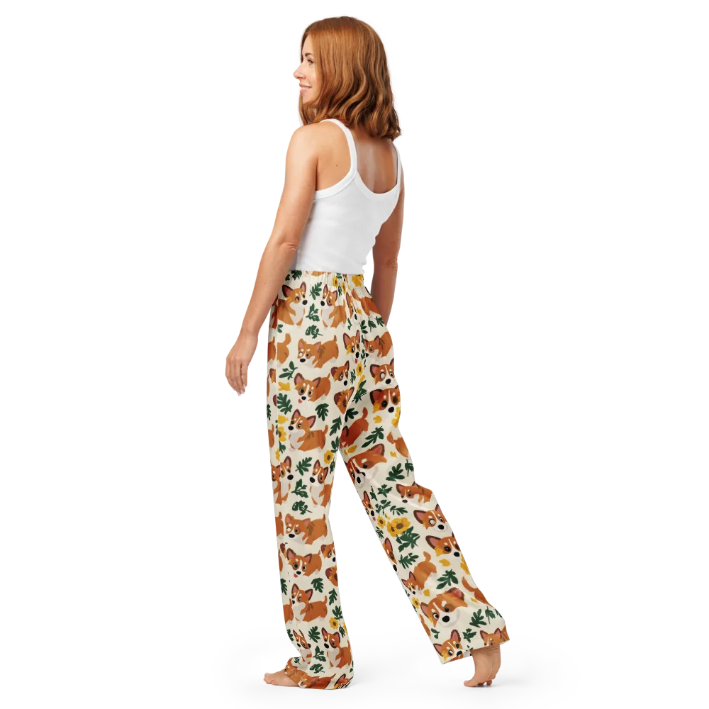 Corgi Garden on Women's Pajama Pants — Back