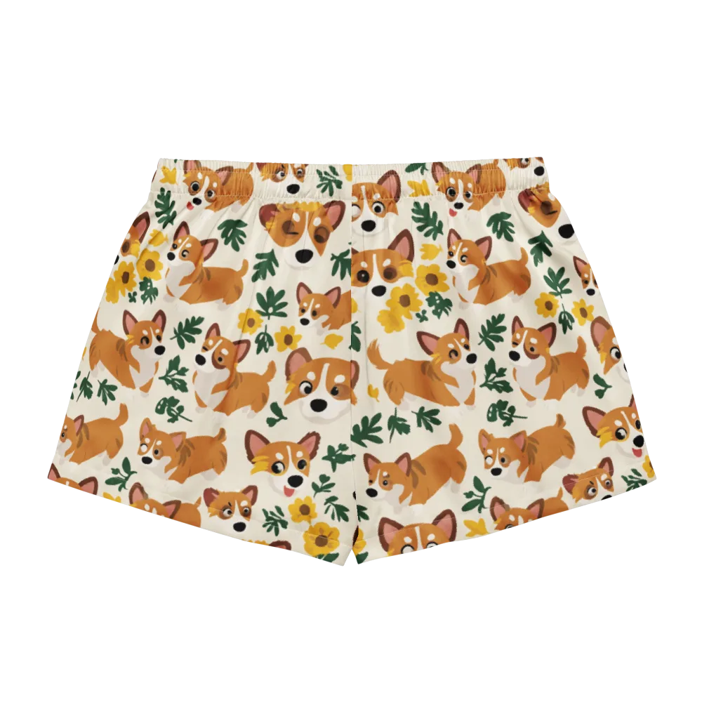 Corgi Garden on Women's Pajama Shorts — Back