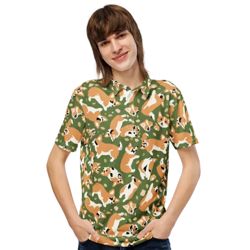 Mossy Corgi Meadow on a Men's Slim Fit Polo Shirt