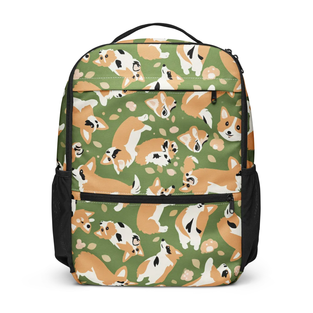 Mossy Corgi Meadow on Utility Backpack — Front