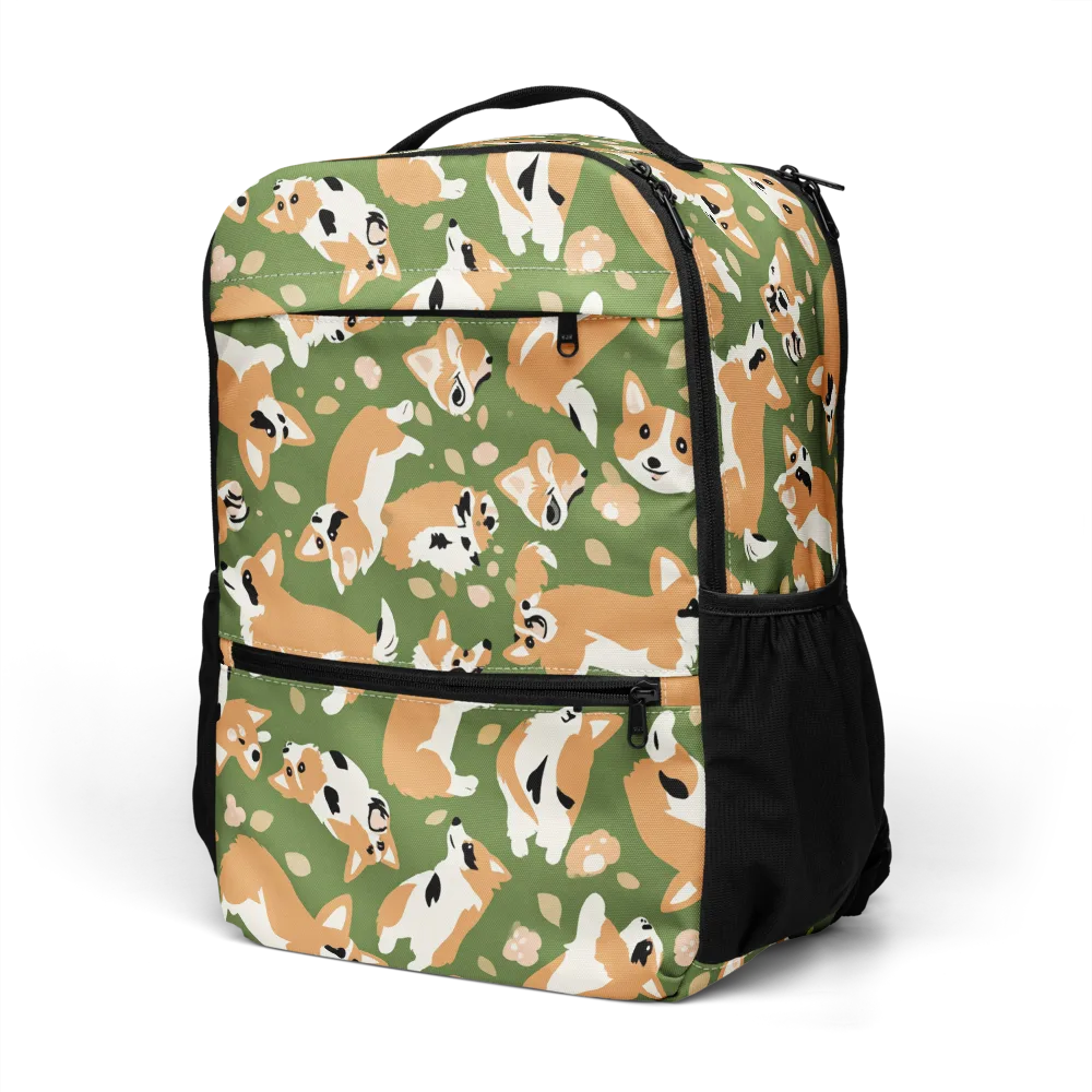 Mossy Corgi Meadow on Utility Backpack — Left Front