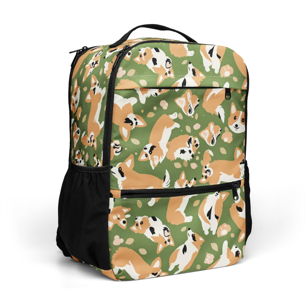 Mossy Corgi Meadow on Utility Backpack — Right Front
