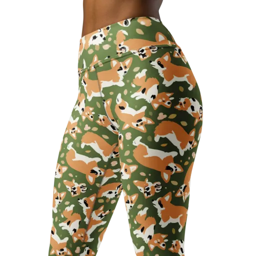 Mossy Corgi Meadow on a Yoga Leggings