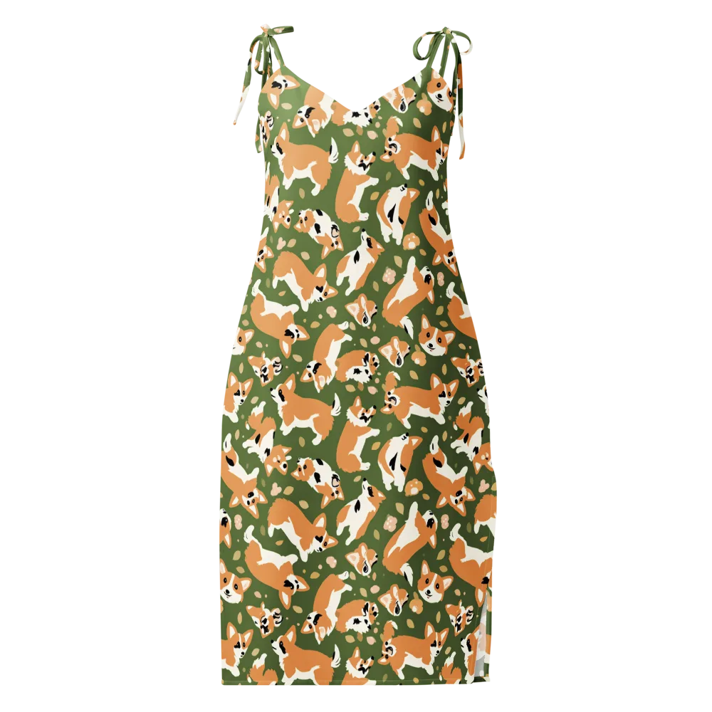 Mossy Corgi Meadow on Slip Dress — Front