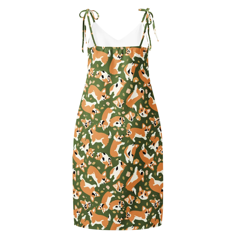 Mossy Corgi Meadow on Slip Dress — Back