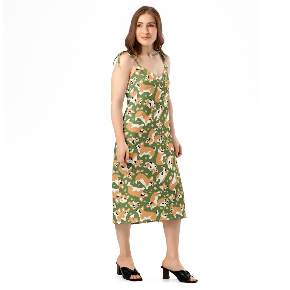 Mossy Corgi Meadow on Slip Dress — Right Front