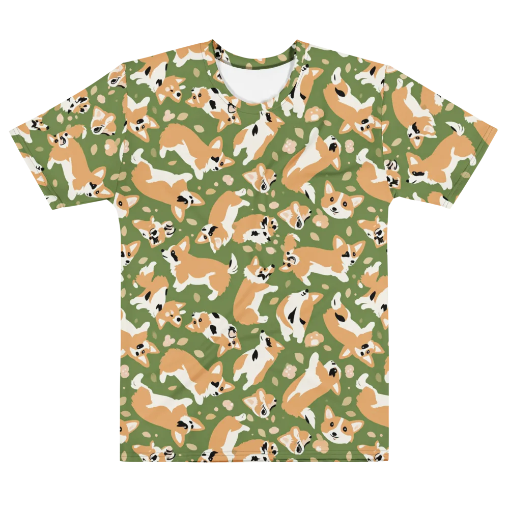 Mossy Corgi Meadow on Men's Cotton Crew Neck T-Shirt — Front
