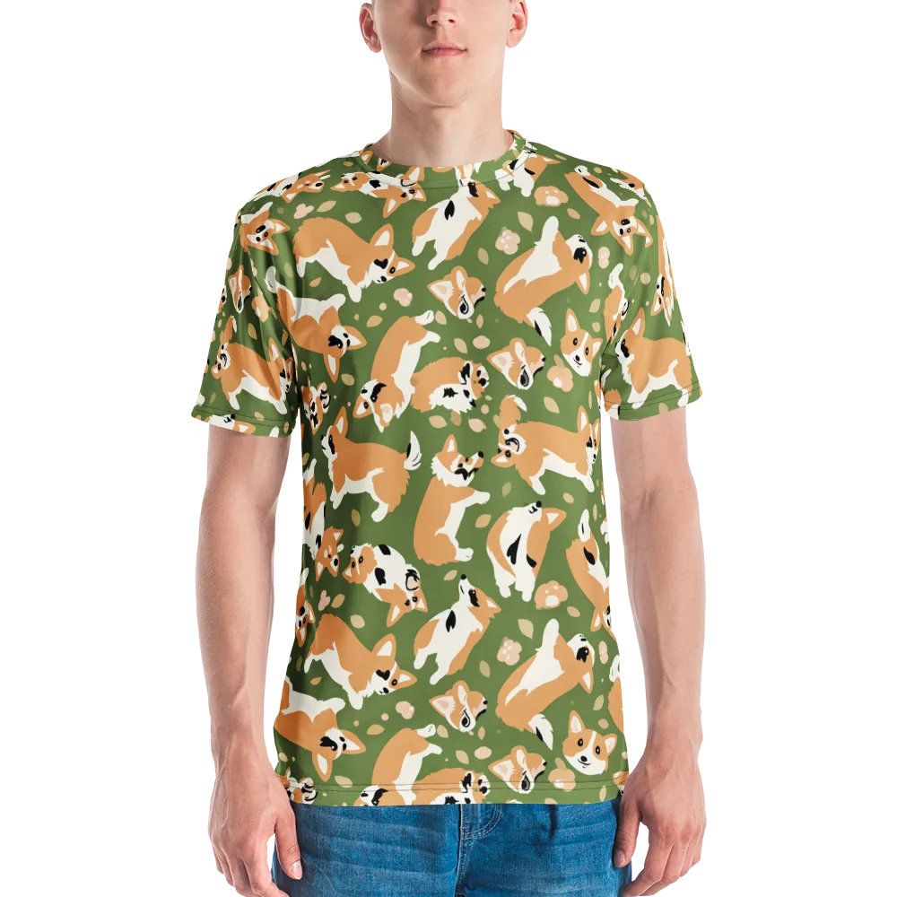 Mossy Corgi Meadow on Men's Crew Neck T-Shirt — Front