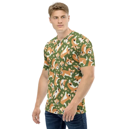 Mossy Corgi Meadow on a Men's Crew Neck T-Shirt
