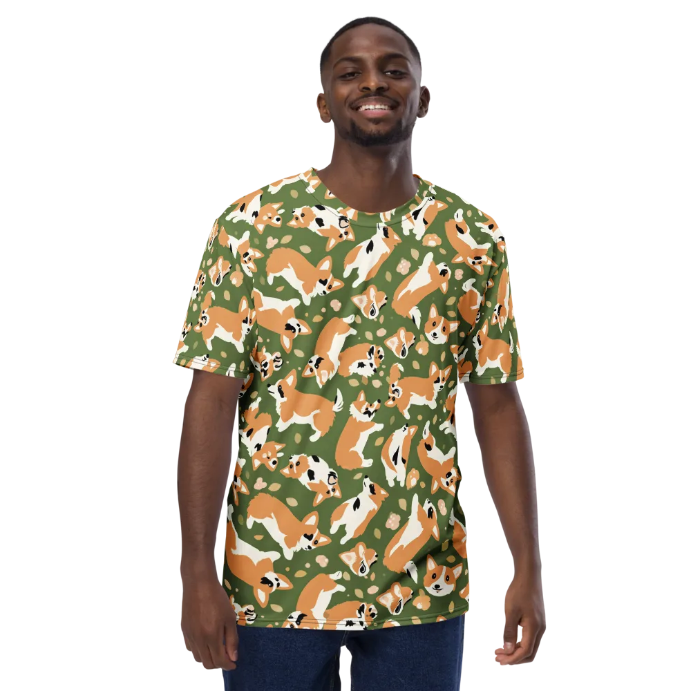 Mossy Corgi Meadow on Men's Crew Neck T-Shirt — Front
