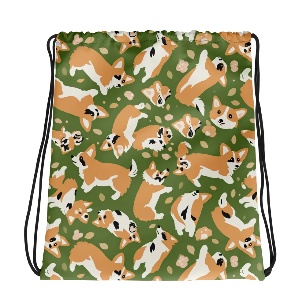 Mossy Corgi Meadow on Drawstring Bag — Photo