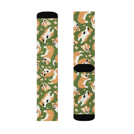 Mossy Corgi Meadow on a Socks