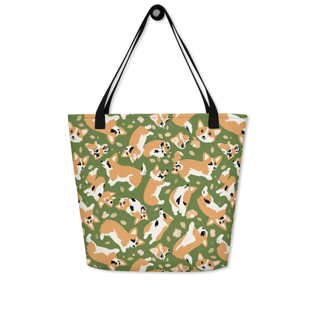 Mossy Corgi Meadow on Large Tote Bag W/ Pocket — Front