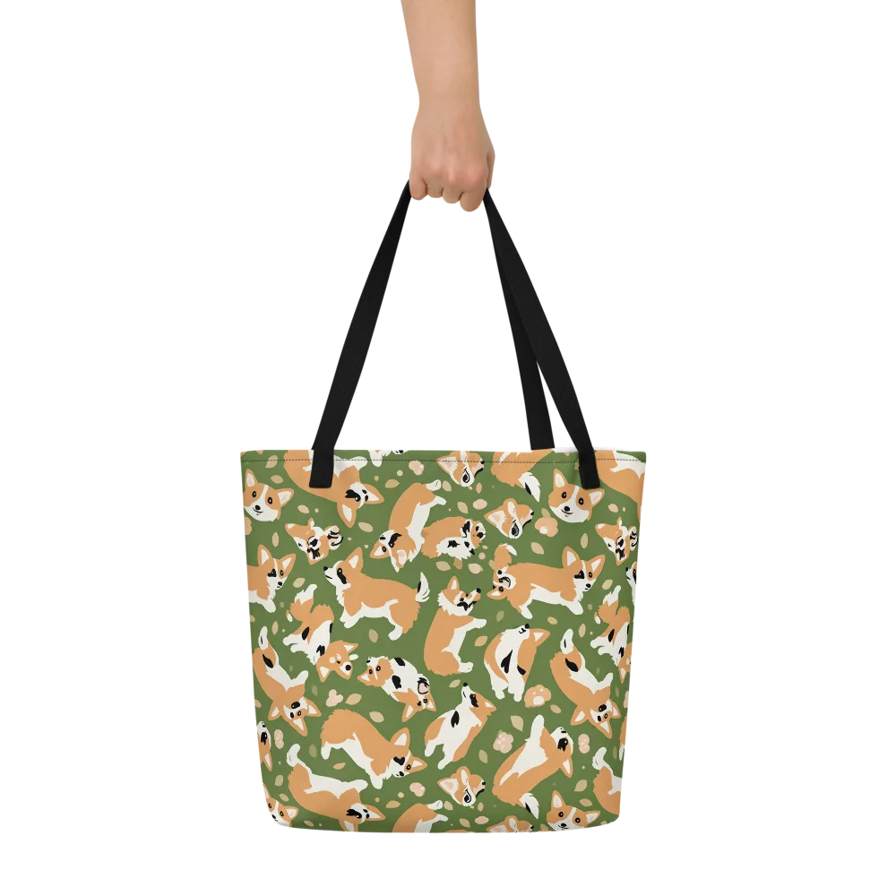 Mossy Corgi Meadow on Large Tote Bag W/ Pocket — Front