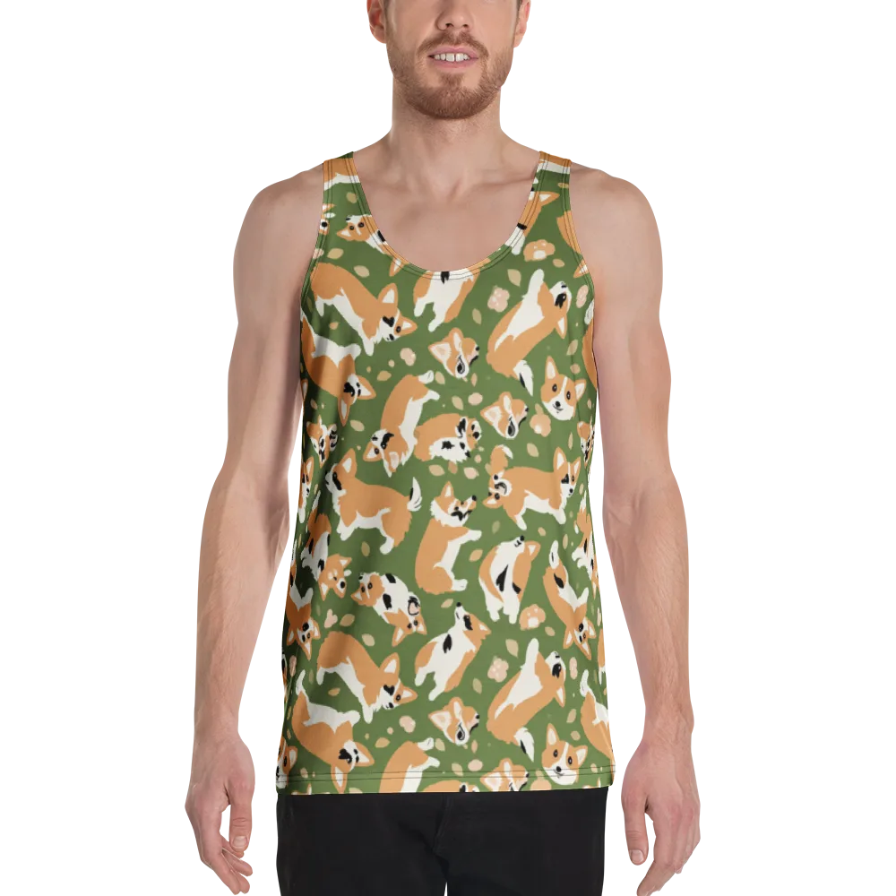 Mossy Corgi Meadow on Men's Tank Top — Front