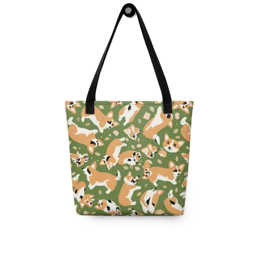 Mossy Corgi Meadow on a Tote Bag