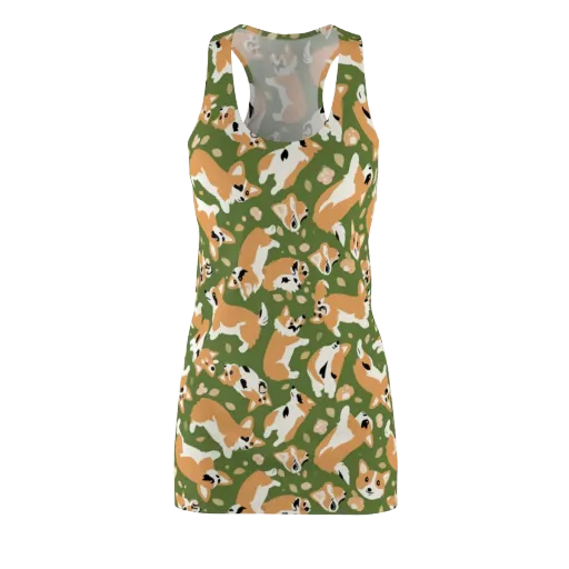 Mossy Corgi Meadow on a Racerback Dress