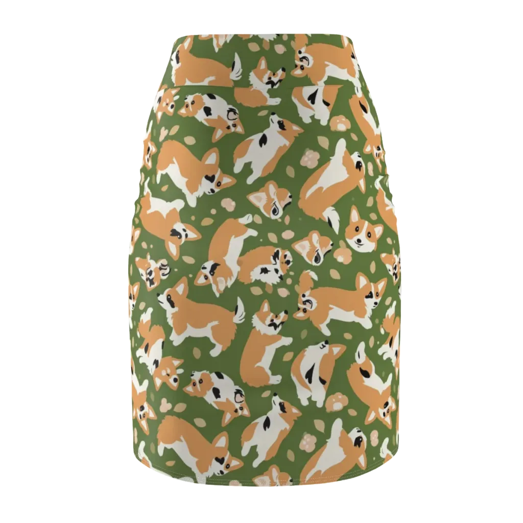 Mossy Corgi Meadow on Pencil Skirt — Back