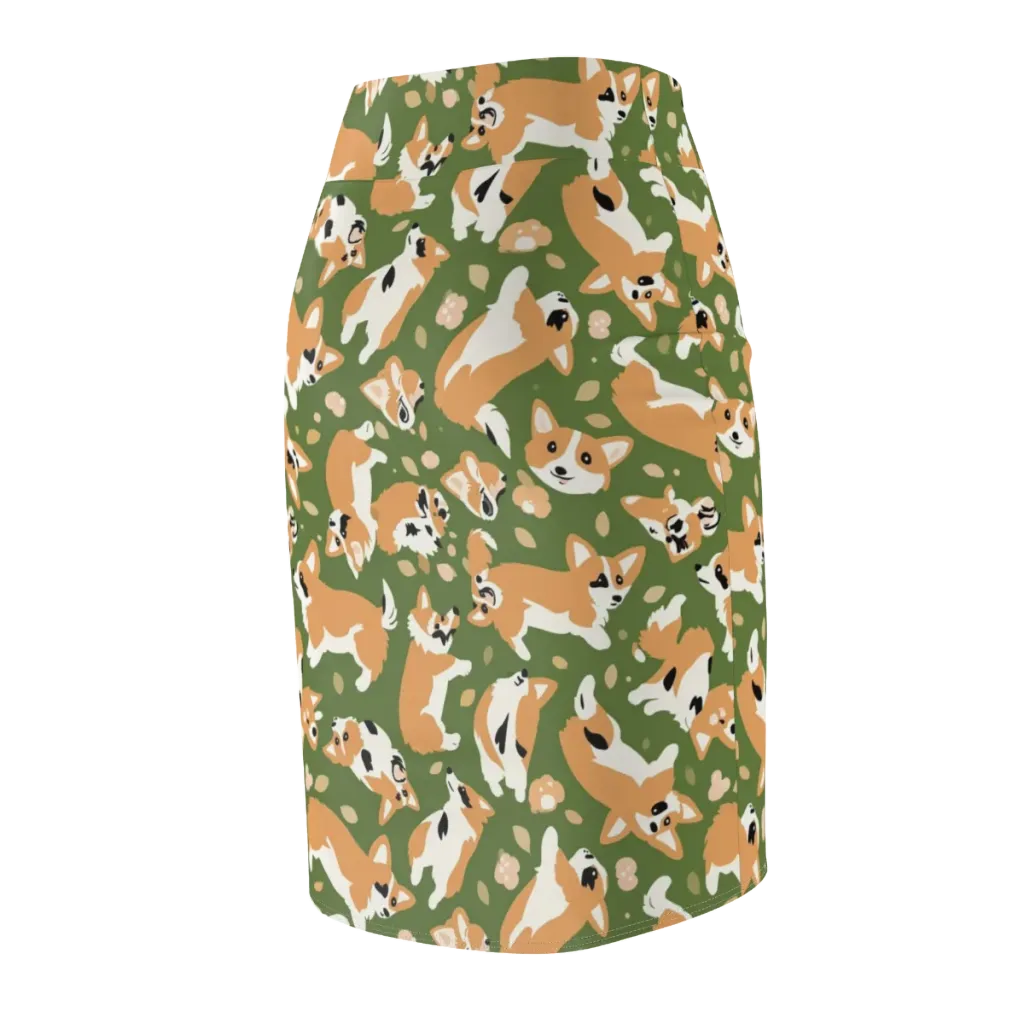 Mossy Corgi Meadow on Pencil Skirt — Back Side