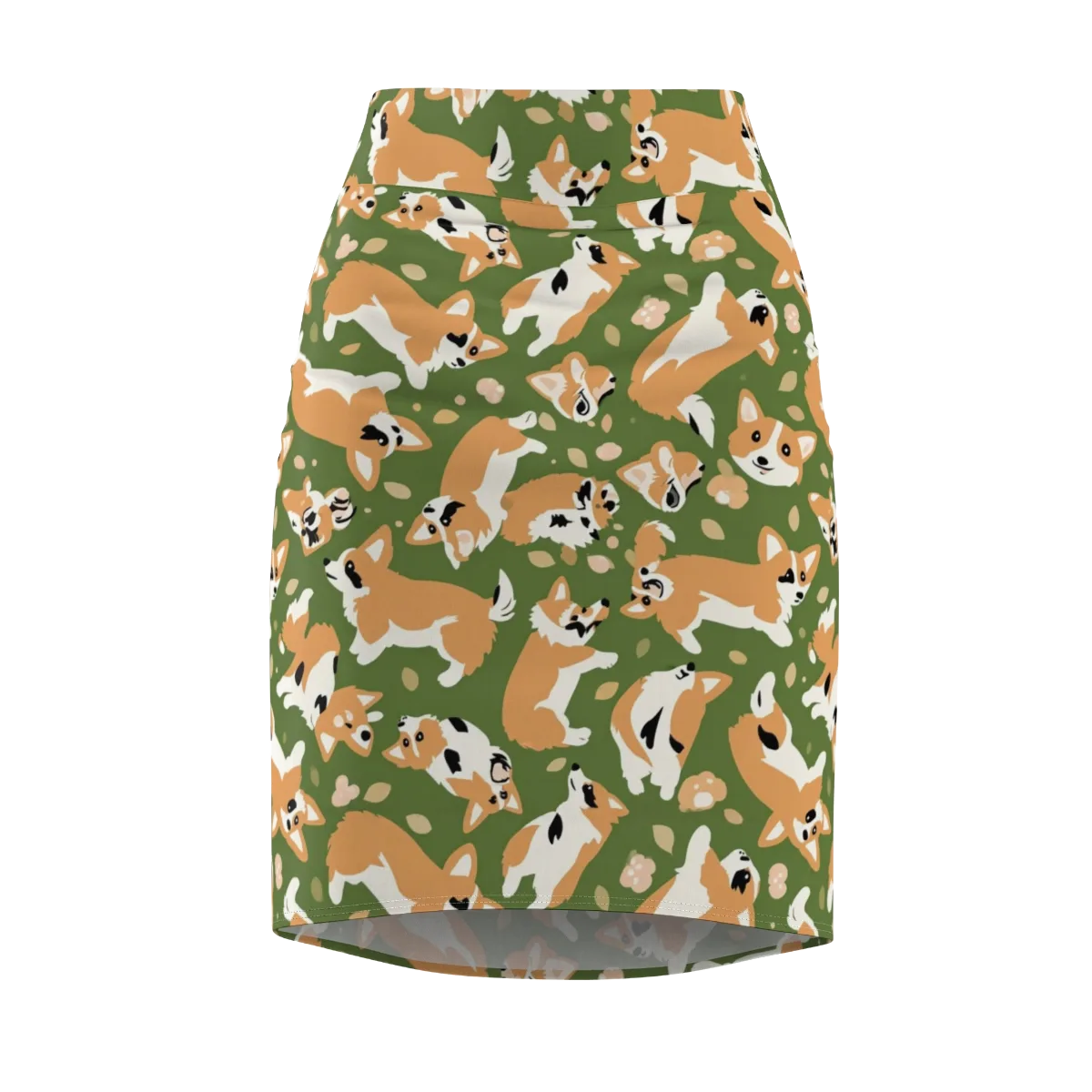 Mossy Corgi Meadow on Pencil Skirt — Front