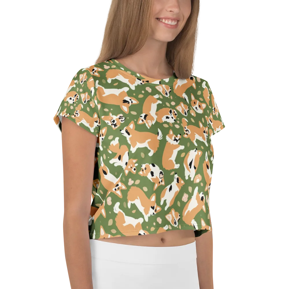 Mossy Corgi Meadow on Crop Tee — Right