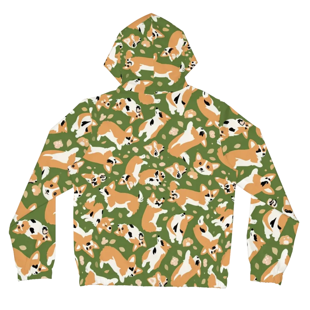 Mossy Corgi Meadow on Women's Full-Zip Hoodie — Back