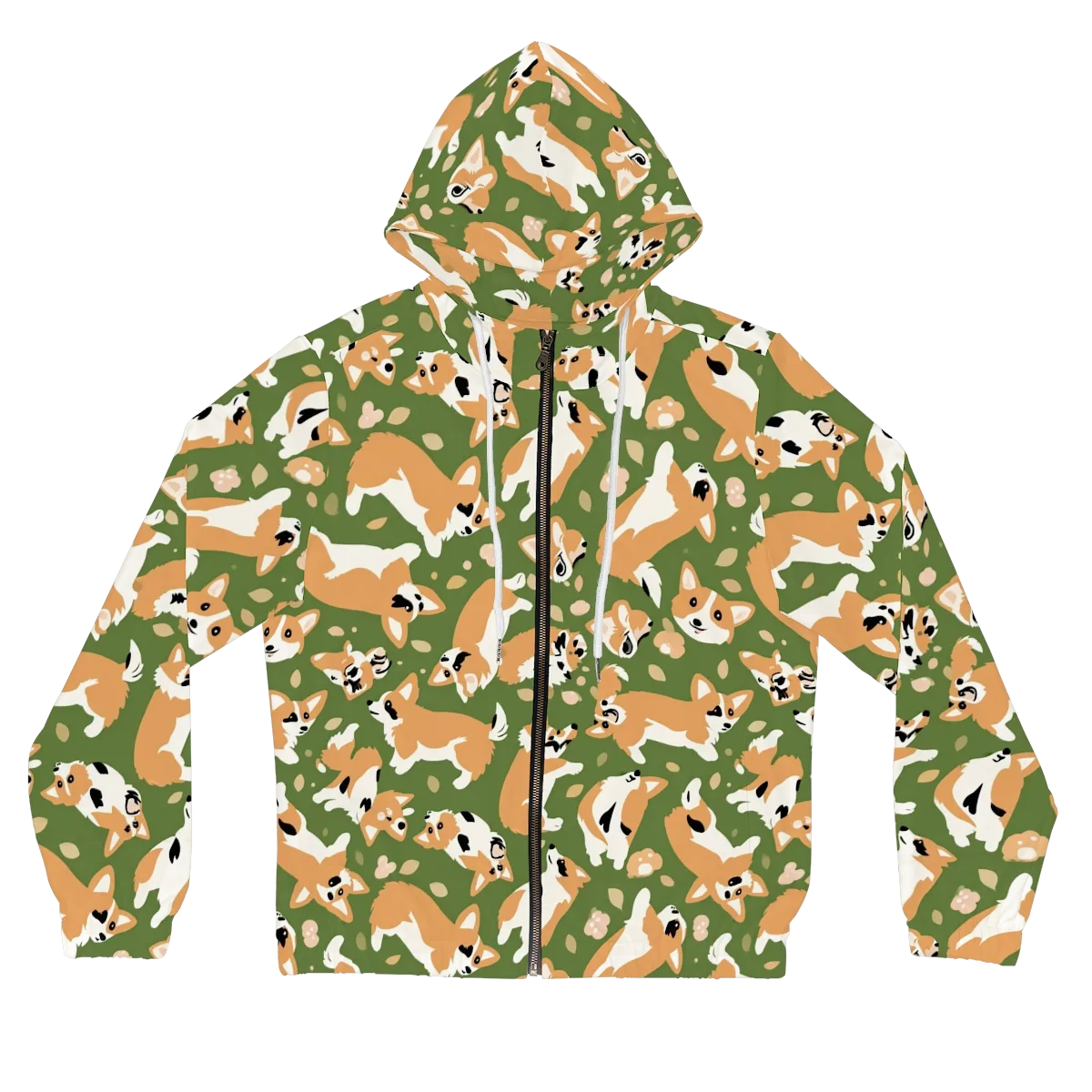 Mossy Corgi Meadow on Women's Full-Zip Hoodie — Front