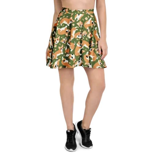 Mossy Corgi Meadow on a Skater Skirt