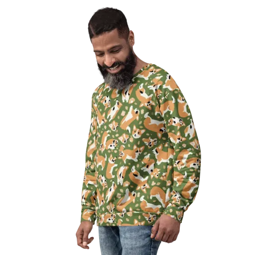 Mossy Corgi Meadow on a Sweatshirt