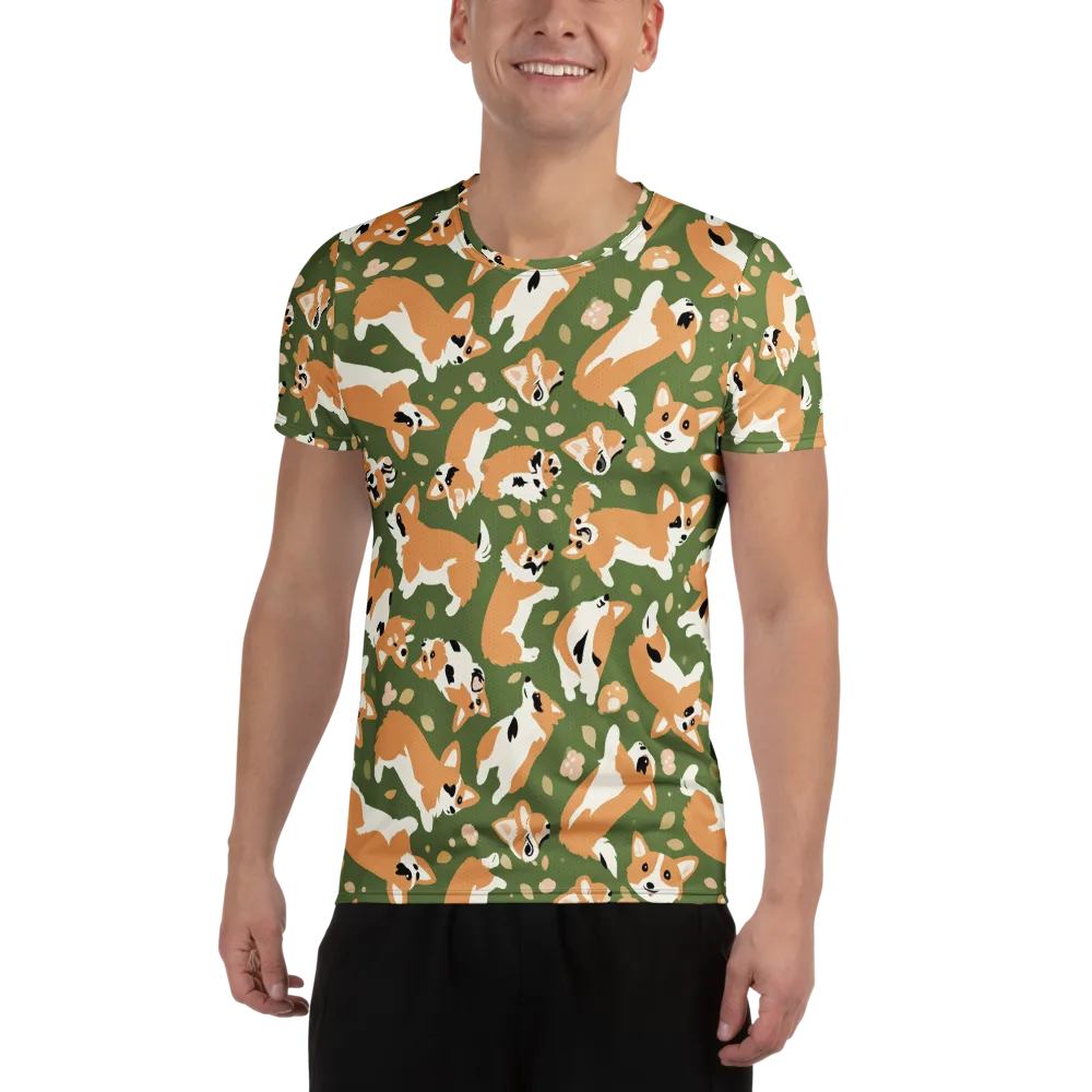 Mossy Corgi Meadow on Men's Athletic T-Shirt — Front