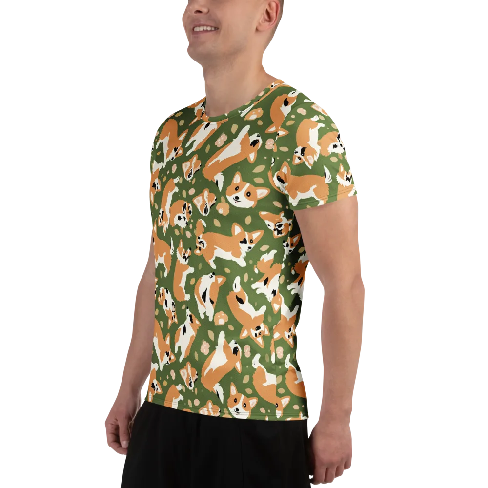 Mossy Corgi Meadow on Men's Athletic T-Shirt — Left