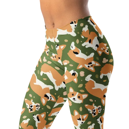 Mossy Corgi Meadow on a Leggings