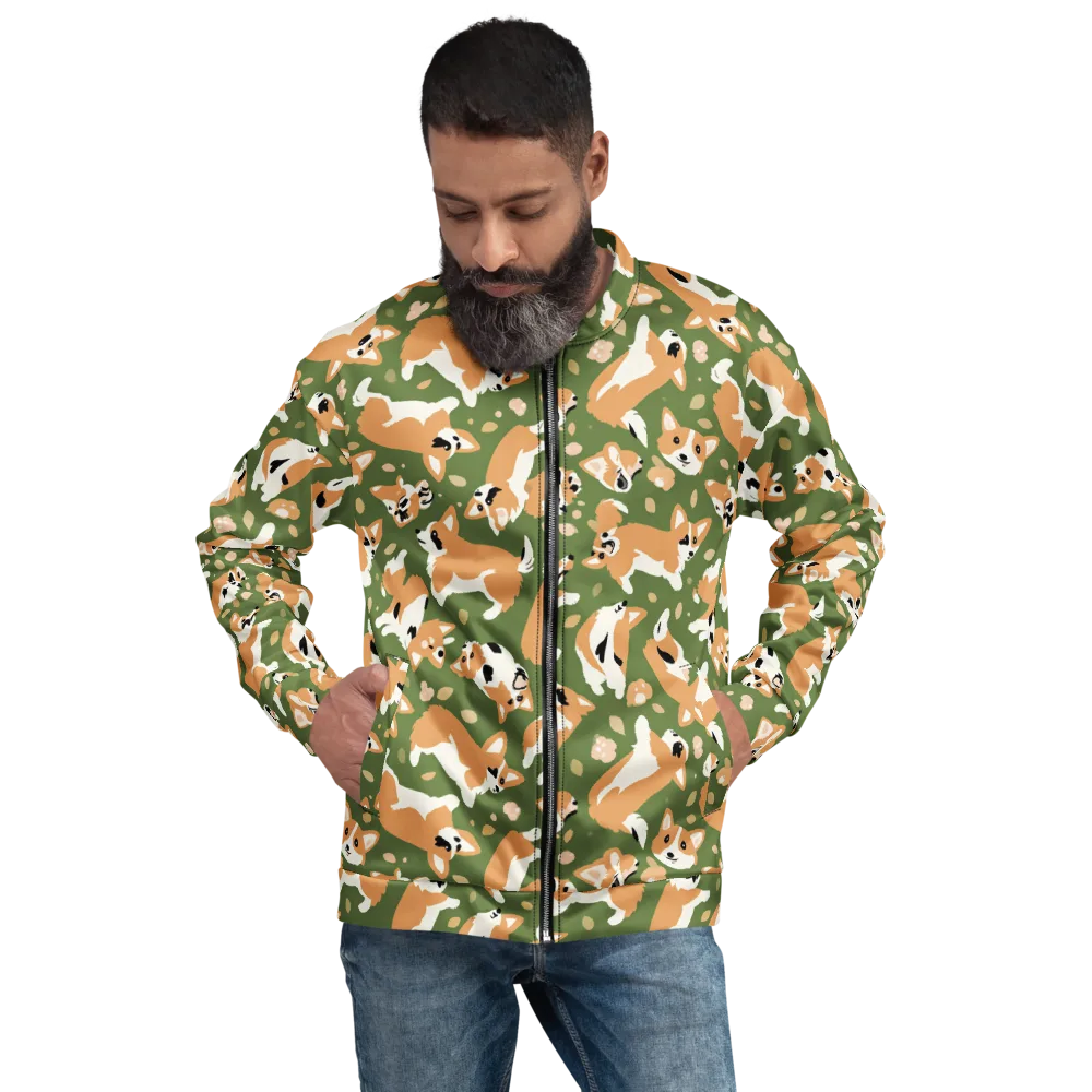 Mossy Corgi Meadow on Bomber Jacket — Front