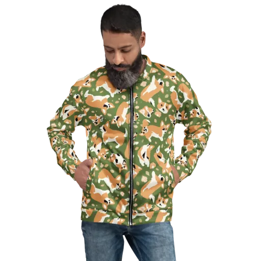 Mossy Corgi Meadow on a Bomber Jacket