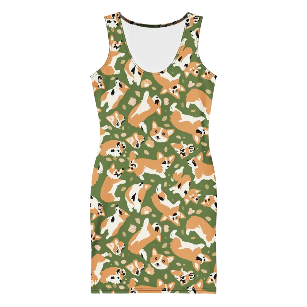 Mossy Corgi Meadow on Bodycon Dress — Front