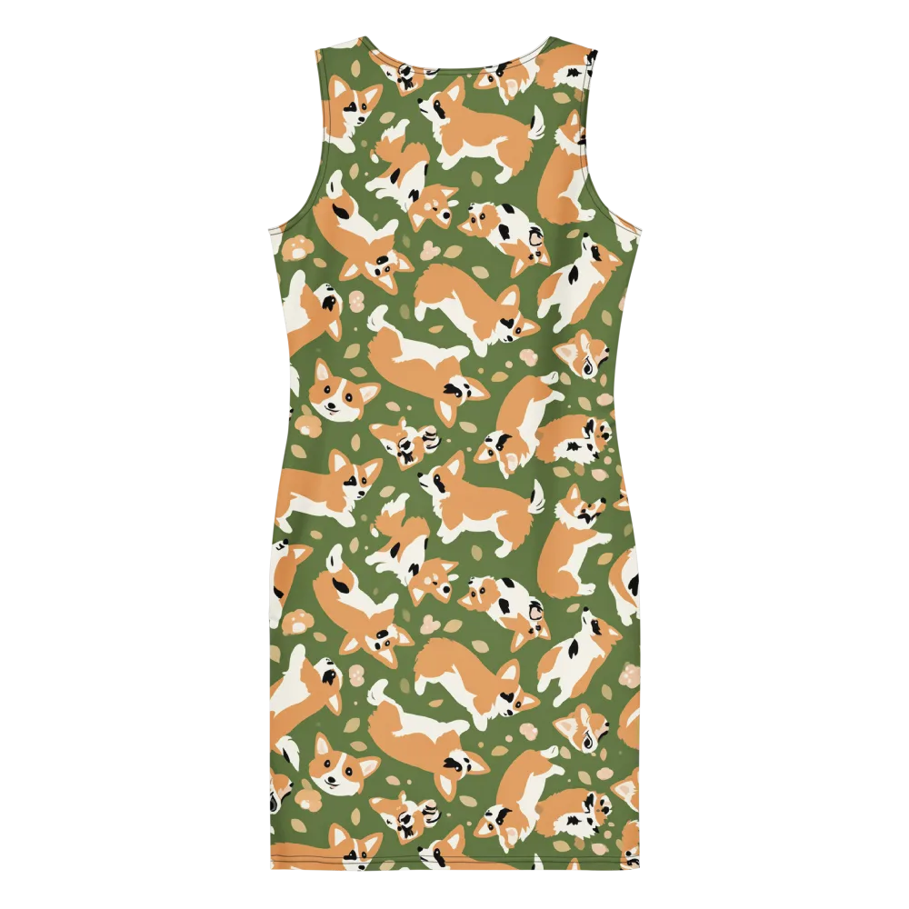 Mossy Corgi Meadow on Bodycon Dress — Back