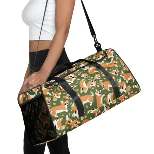 Mossy Corgi Meadow on a Duffle Bag