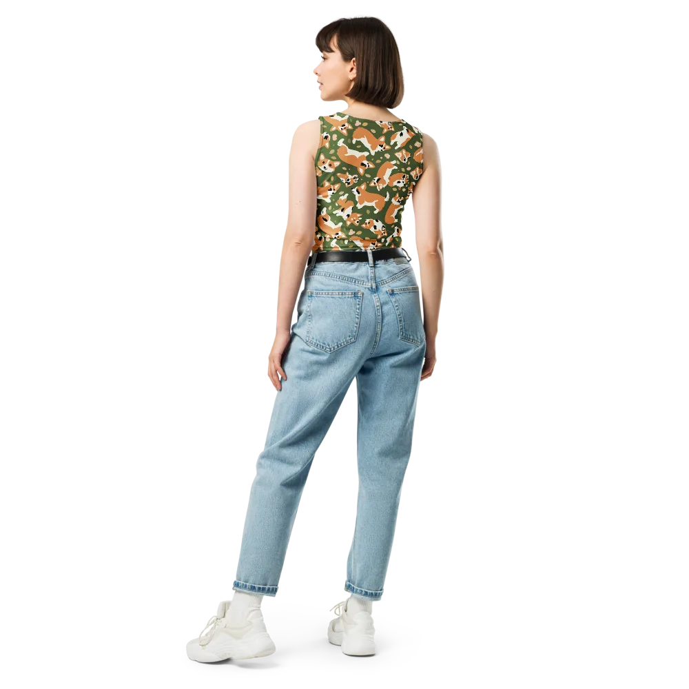Mossy Corgi Meadow on Crop Top — Back