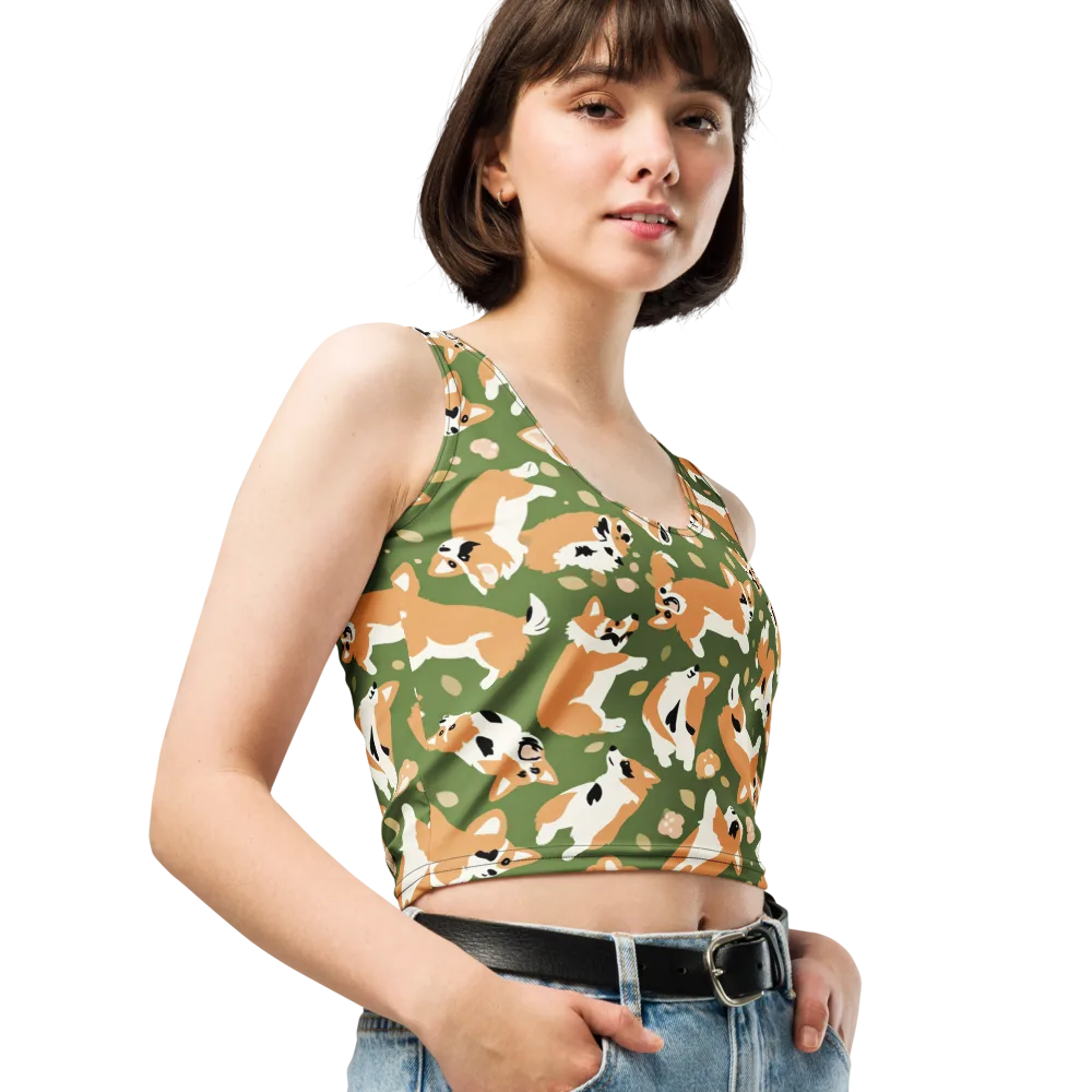 Mossy Corgi Meadow on Crop Top — Right Front