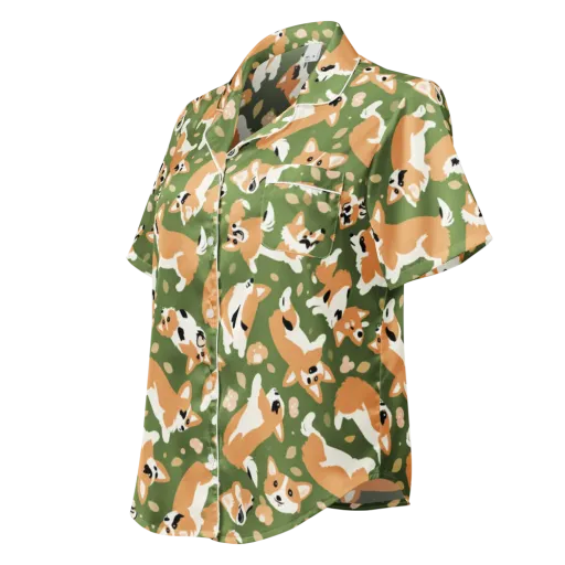 Mossy Corgi Meadow on a Women's Short Sleeve Pajama Top