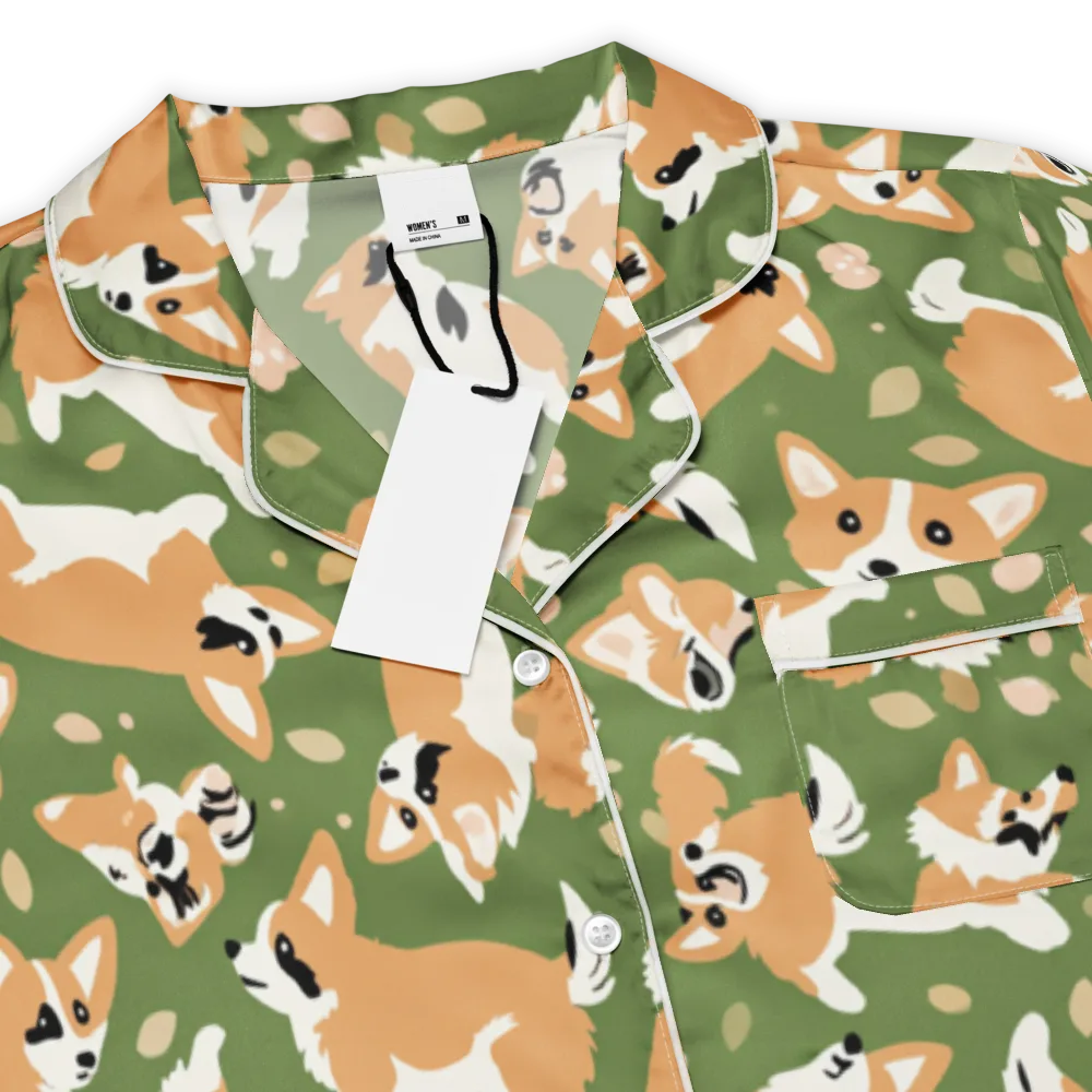 Mossy Corgi Meadow on Women's Short Sleeve Pajama Top — Product details