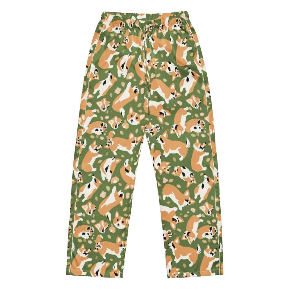 Mossy Corgi Meadow on Women's Pajama Pants — Front