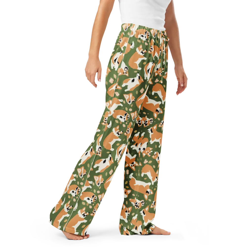 Mossy Corgi Meadow on Women's Pajama Pants — Right Front