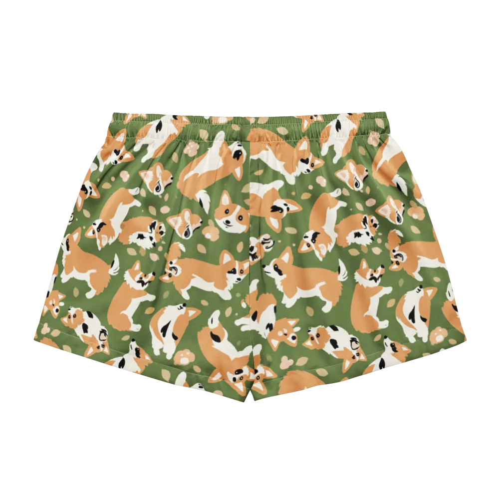 Mossy Corgi Meadow on Women's Pajama Shorts — Back