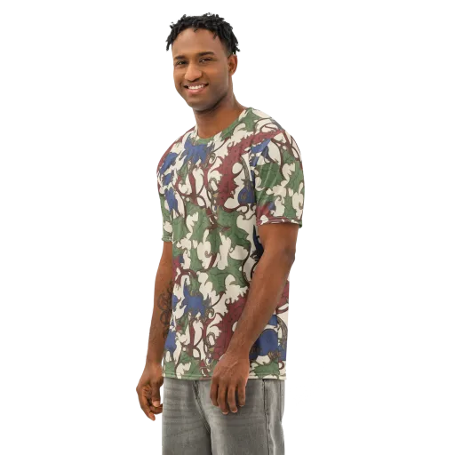 Verdant Wyverns on a Men's Cotton Crew Neck T-Shirt