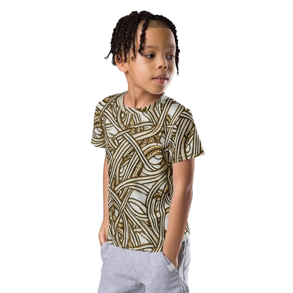 Sepia Tangle on Kids Crew Neck T-Shirt — Left Front